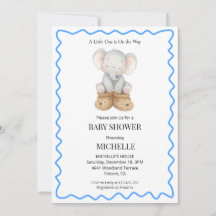 Blauw Cute Baby Olifant Baby Shower Uitnodiging