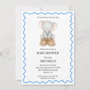 Blauw Cute Baby Olifant Baby Shower Uitnodiging 