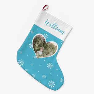 Blauw Cute Hart, Sneeuwvlokken Kerst Aangepaste Fo Grote Kerstsok