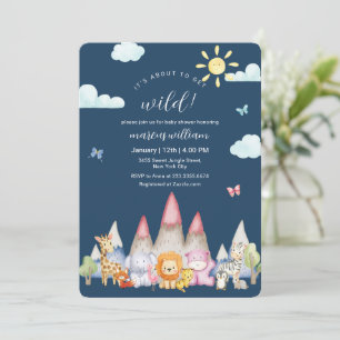 Blauw Cute Safari Dier Wild Berg Baby Shower  Kaart