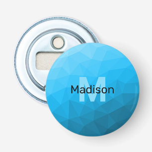 Blauw cyaan gradiënt geometrisch maaspatroon Monog Button Flesopener