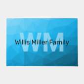 Blauw cyaan gradiënt geometrisch maaspatroon Monog Deurmat (Voorkant)