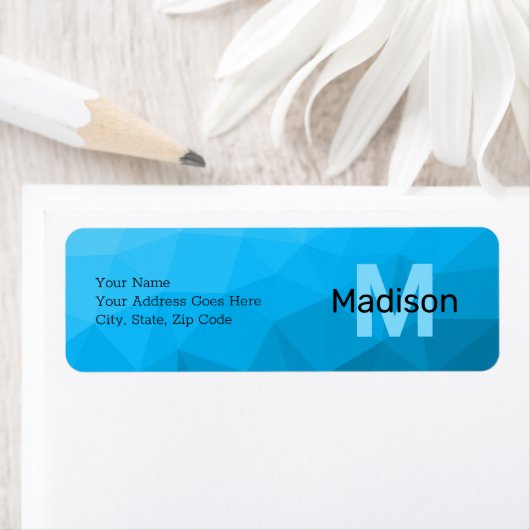 Blauw cyaan gradiënt geometrisch maaspatroon Monog Etiket (Insitu)