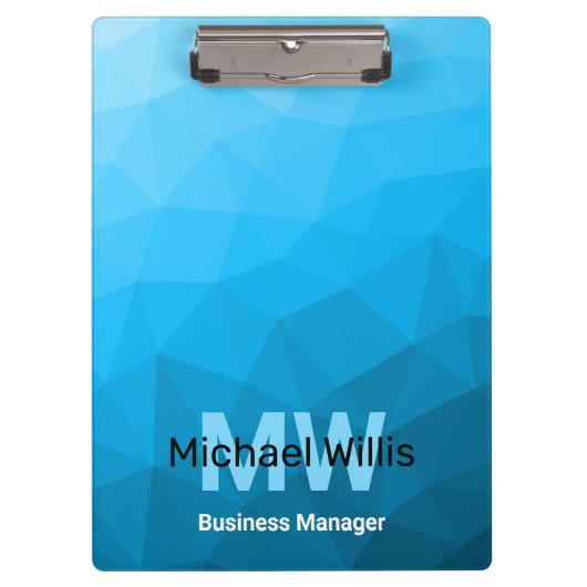 Blauw cyaan gradiënt geometrisch maaspatroon Monog Klembord (Voorkant)