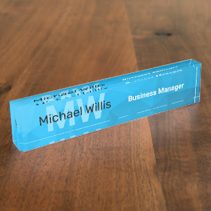 Blauw cyaan gradiënt geometrisch maaspatroon Monog Naambordje