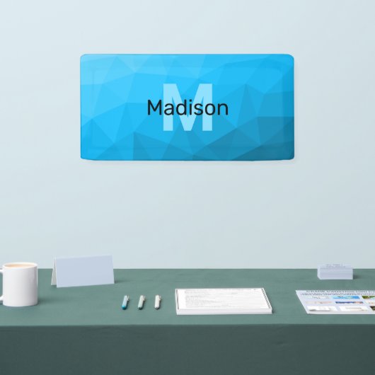 Blauw cyaan gradiënt geometrisch maaspatroon Monog Spandoek (Beurs)