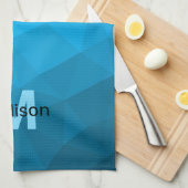 Blauw cyaan gradiënt geometrisch maaspatroon Monog Theedoek (Quarter Fold)