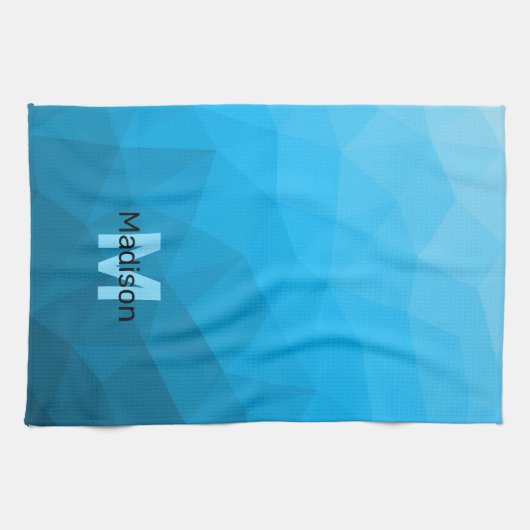 Blauw cyaan gradiënt geometrisch maaspatroon Monog Theedoek (Horizontaal)