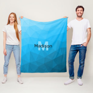 Blauw cyaan verloop geometrisch mesh patroon Monog Fleece Deken