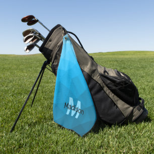 Blauw cyaan verloop geometrisch mesh patroon Monog Golfhanddoek