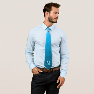 Blauw cyaan verloop geometrisch mesh patroon Monog Stropdas