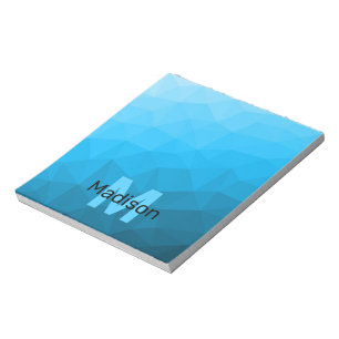 Blauw cyan geometrisch mesh patroon Monogram Notitieblok