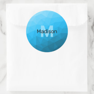 Blauw cyan verloop geometrisch mesh patroon Monogr Ronde Sticker
