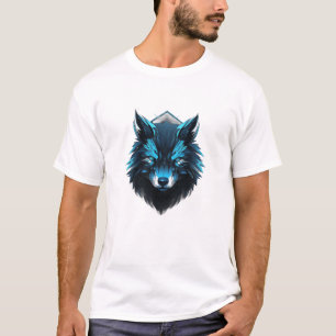 Blauw Cyber Wolf Grafisch T-Shirt