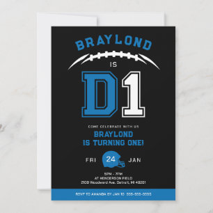 Blauw D1 American Football Eerste Verjaardag Kaart