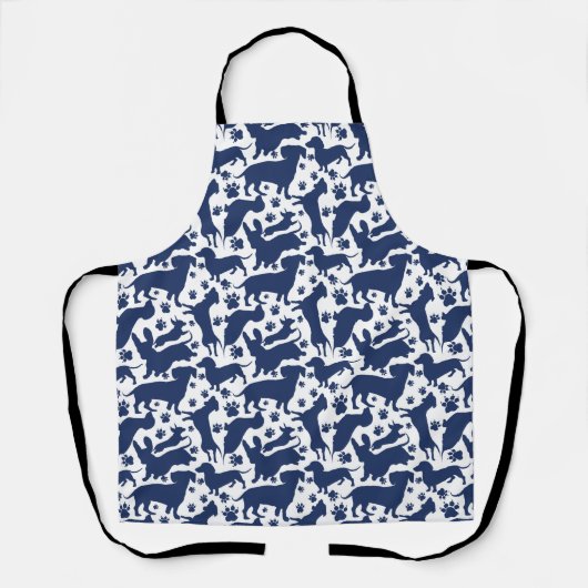 Blauw Dachshund Pattern-Sierkussen Schort (Voorkant)