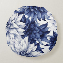 Blauw Dahlia bloemenpatroon 1 Rond Kussen