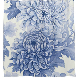 Blauw Dahlia-toolpatroon Douchegordijn