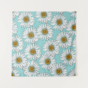 Blauw  Daisy bloemmotief Wandkleed