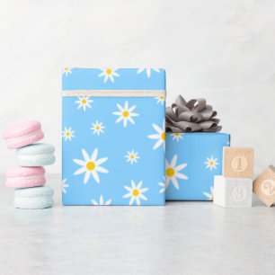 Blauw Daisy inpakpapier
