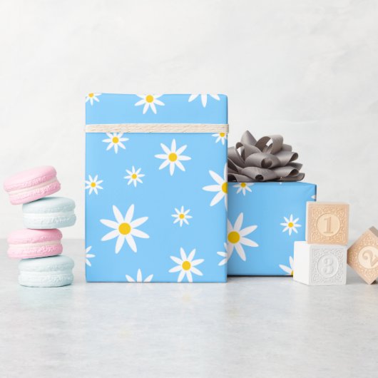 Blauw Daisy inpakpapier (Baby Shower)