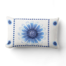 Blauw Daisy Lumbar Pillow