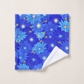 blauw Daisy-patroon Bad Handdoek (Wasdoekje)
