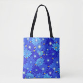 blauw Daisy-patroon Draagtas (Voorkant)