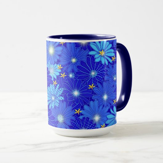 blauw Daisy-patroon Mok (Voorkant rechts)