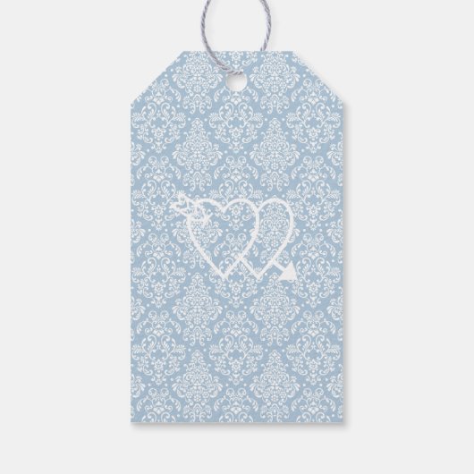 Blauw Damask Bruiloft Receptie Tafelnummer- Cadeaulabel (Achterkant)