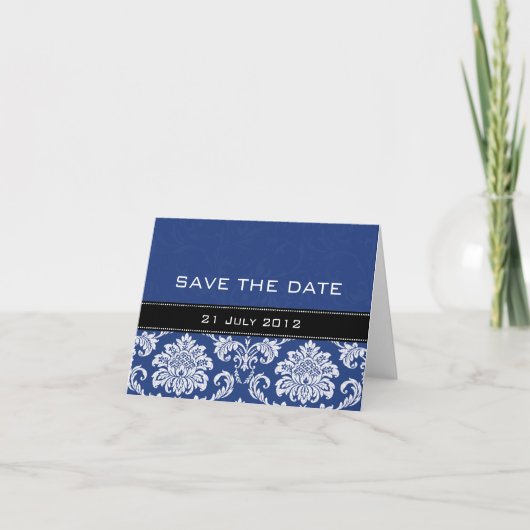 Blauw Damask Bruiloft Save The Date Aankondiging (Voorkant)