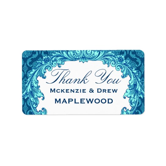 Blauw Damask Dank u Sticker B451 (Voorkant)