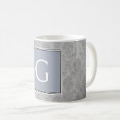 Blauw Damask Monogram Mok (Voorkant rechts)