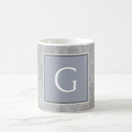 Blauw Damask Monogram Mok (Center)