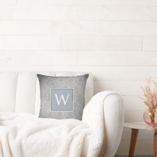 Blauw Damask Monogram Sierkussen