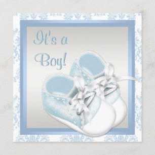 Blauw Damask Schoenen Blauw Damask Baby Boy Shower Kaart