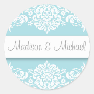 blauw Damask Wedding Stickers