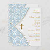 Blauw Damaskus Kruis Jongen Doop Doop Doop Kaart (Voorkant / Achterkant)