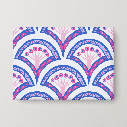 blauw damaspatroon button (Voorkant)
