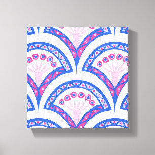 blauw damaspatroon canvas afdruk