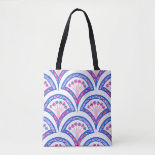 blauw damaspatroon draagtas
