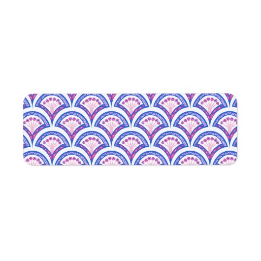 blauw damaspatroon etiket (Voorkant)