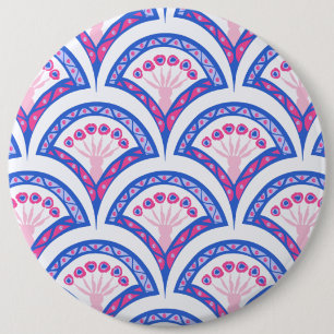 blauw damaspatroon ronde button 6,0 cm