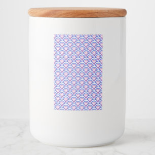 blauw damaspatroon voedselcontainer etiket