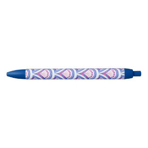 blauw damaspatroon zwarte inkt pen