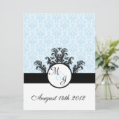 Blauw Damast Bruiloft Kaart (Staand voorkant)