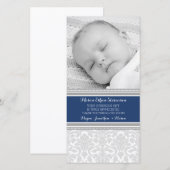 Blauw Damast Dank Je Wel Baby Shower Fotokaarten Bedankkaart (Voorkant / Achterkant)