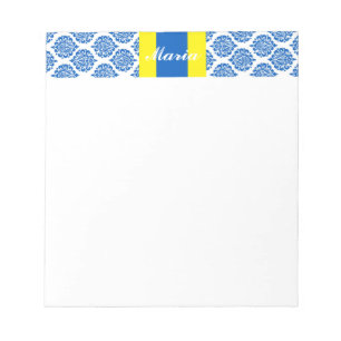 Blauw Damast Geel Band Damast Aangepaste Notitiebl Notitieblok