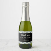 Blauw damast patroon grijs bruiloft sparkling wijnetiket (Voorkant)