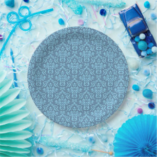 Blauw damastpatroon papieren bordje